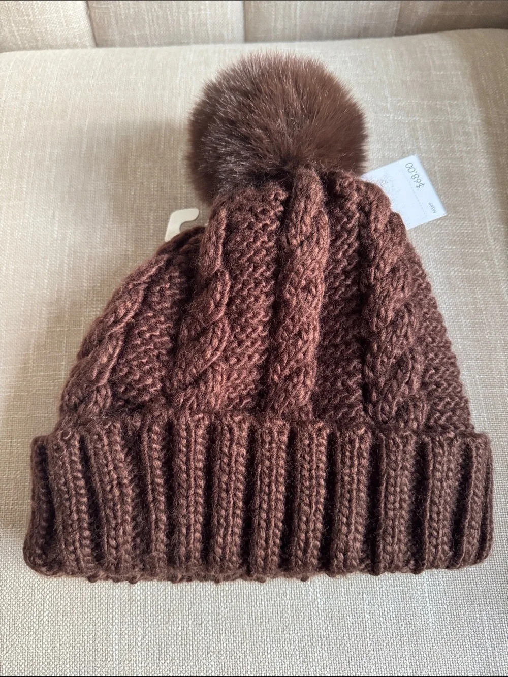 Michael Kors Knit Pom Beanie in Plum with Gold Logo